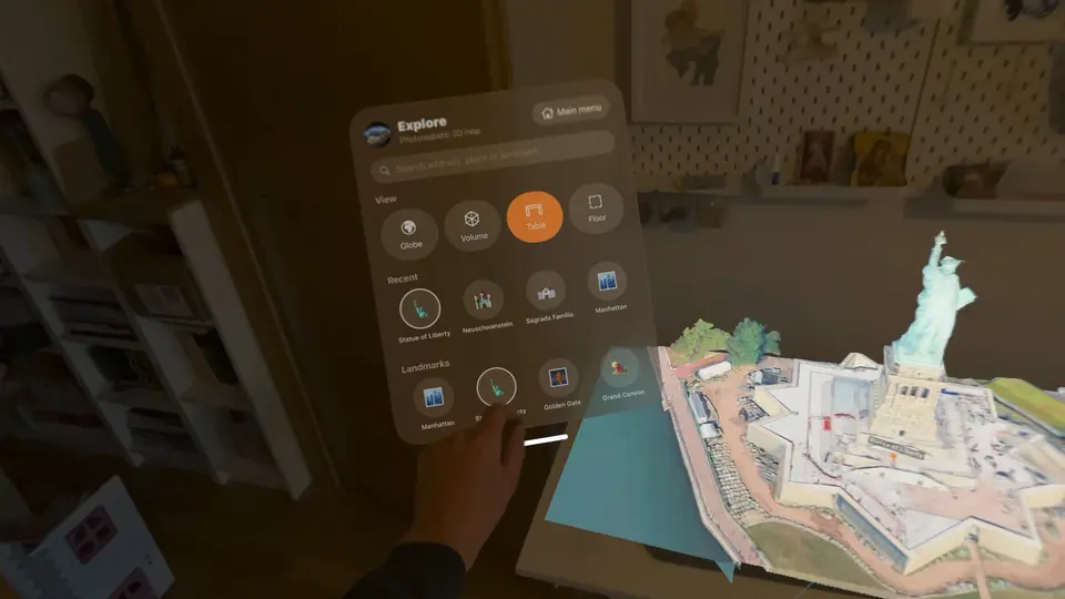 The Explore menu with Globe, Volume, Table and Floor options